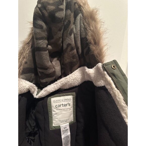 Carter's Army Green Puffer Unisex Parka Jacket w/ Faux Fur Size S/4 - Picture 11 of 12